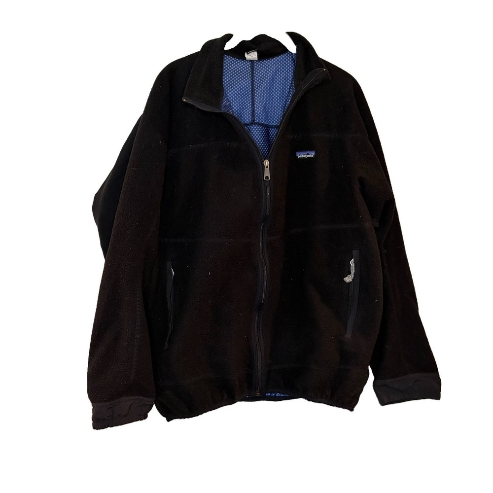 Vintage 90s Patagonia Synchilla Jacket Mens Large Black Blue Full Zip USA